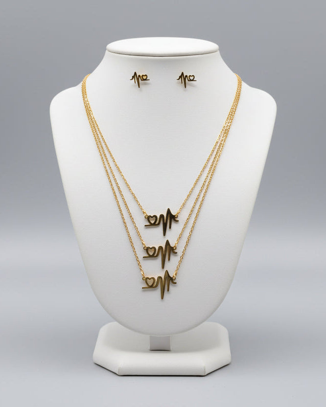 Three Layer Heartbeat Pendant Set